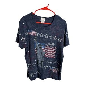 Morning Sun Women’s Patriotic Flag Red, White and Blue Short Sleeve Tee Size L
